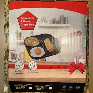 Aluminum 2 Holes Crepe Pan w/ Heat-Proof Handle pancake eggs separation